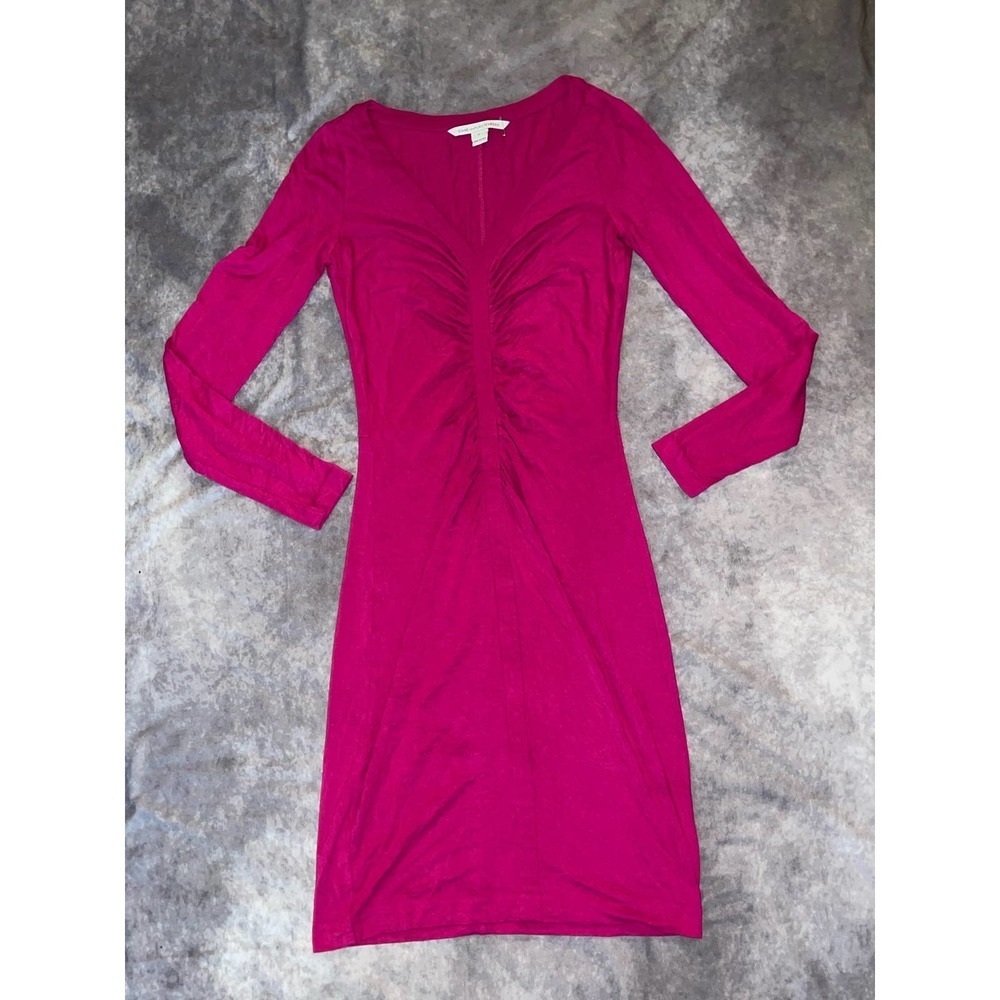 Diane Von Furstenberg Womens Size P Slim Fit V - Neck Midi Pink Dress